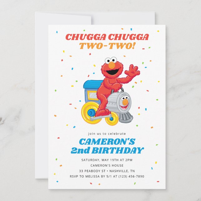 Convites Sesame Street Elmo Chugga Chugga Dois Aniversário (Frente)