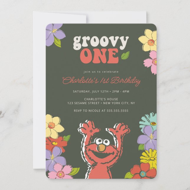Convites Sésame Street Elmo | Groovy One Floral Birthday (Frente)