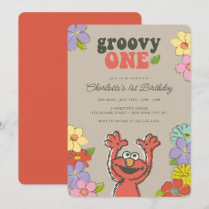 Convites Sésame Street Elmo   Groovy One Floral Birthday