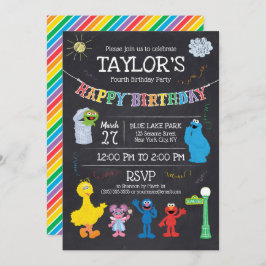 Convites Sesame Street Pals Chalkboard Rainbow 4º aniversár