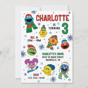 Convites Sesame Street Winter Flocos de neve Aniversário