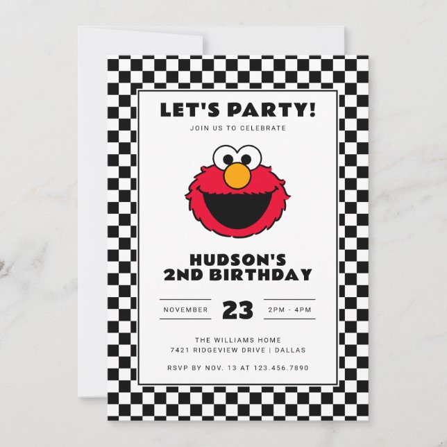 Convites Sesame Street's Elmo Checkerboard Birthday (Frente)
