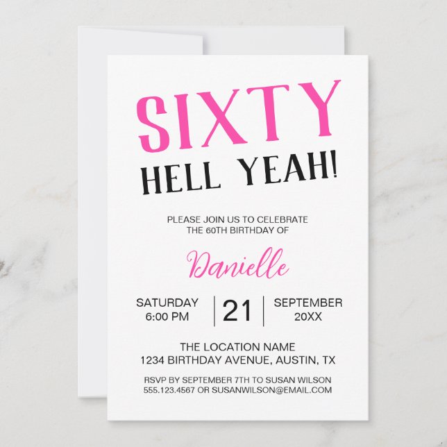 Convites Sessenta Diabos! 60º Aniversário, Cor-de-Rosa Negr (Frente)
