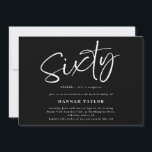 Convites Sessenta e elegante Black White 60th Birthday<br><div class="desc">Este é um elegante e simples convite de aniversário surpresa 60º. É um design de script simples e na moda,  escrito à mão,  em preto clássico e branco. Entre em contato com o designer para obter informações sobre este design.</div>