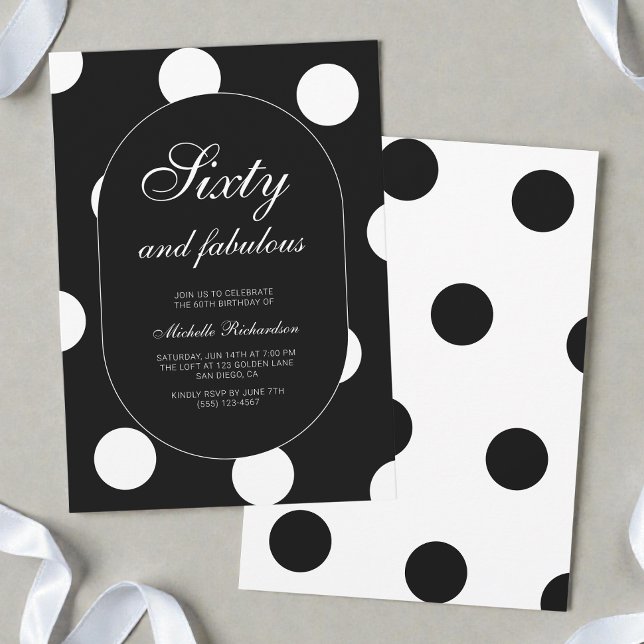 Convites Sessenta e Fabuloso Conjunto de Bolinhas Festa de  (Sixty and Fabulous Polka Dot 60th Birthday Party Invitation)