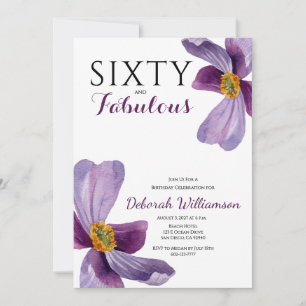 Convites Sessenta e Fabuloso Floral Roxo Aniversário de 60