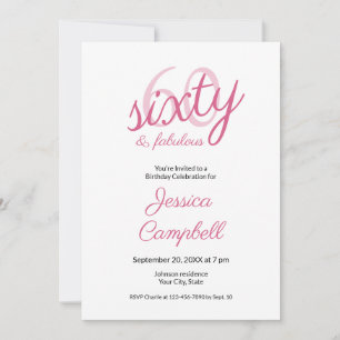 Convites Sessenta e Fabuloso Script Rosa Aniversário de 60