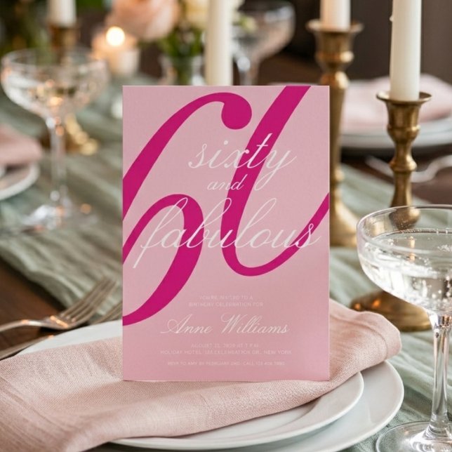 Convites Sessenta e Fabuloso Script Rosa Aniversário de 60  (Criador carregado)