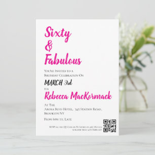 Convites Sessenta e Fabuloso Script Rosa Aniversário de 60