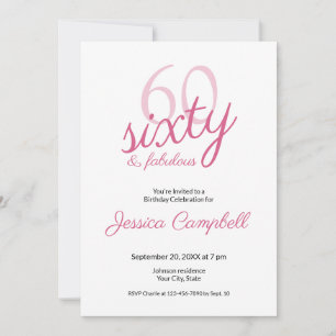 Convites Sessenta e Fabuloso Script Rosa Aniversário de 60