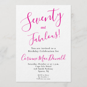Convites Sessenta e Fabuloso Script Rosa Aniversário de 70