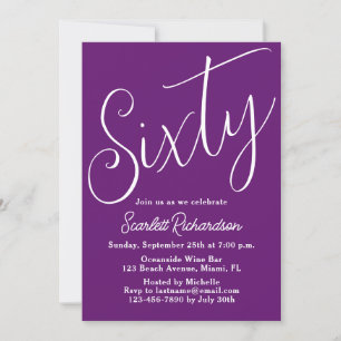 Convites Sessenta e moderna Script Autumn Purple 60º Aniver