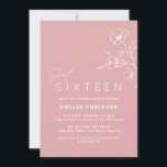 Convites Sessenta-e-rosa, dezesseis vozes, 16º aniversário<br><div class="desc">Bonito,  estilo moderno,  16 convites com detalhes florais sutis. Menina cor rosa pincelada.</div>