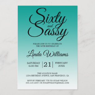 Convites Sessenta e Sassy Azul Ombre 60º Aniversário