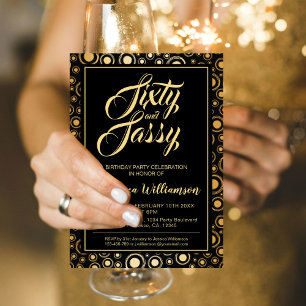 Convites Sessenta e Sassy Elegante Dourado Negro 60º aniver