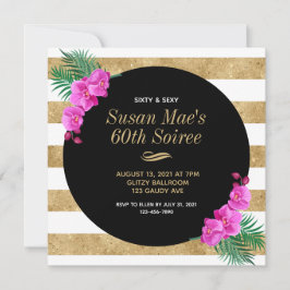 Convites Sessenta e sexy Black Dourada 60ª Festa de anivers
