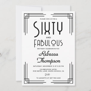 Convites Sessenta Fabuloso Preto Branco Art Déco 60º Aniver