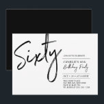 Convites Sessenta | Festa de aniversário 60 Preta e Branca<br><div class="desc">Celebre seu dia especial com este simples na moda 60º convite de aniversário. Este design apresenta um script de pincel "Sessenta" com um layout limpo na combinação de cores preto e branco. Mais designs disponíveis no meu compro BaraBomDesign.</div>