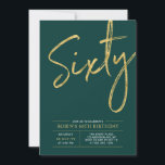 Convites Sessenta | Festa de Aniversário de 60 anos Moderna<br><div class="desc">Celebre seu dia especial com este convite de aniversário de 60 anos simples e elegante. Este design apresenta um "Sessenta" em letra cursiva com um layout limpo na combinação de cores verde e dourado. Mais designs e suprimentos para festas estão disponíveis na minha loja BaraBomDesign.</div>