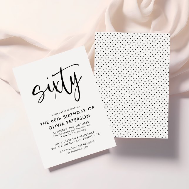 Convites Sessenta | Moderna 60ª Festa de aniversário Preta  (Criador carregado)