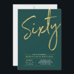 Convites Sessenta | Moderna Dourada e verde 60.a Festa de a<br><div class="desc">Celebre seu dia especial com este simples na moda 60º convite de aniversário. Este design apresenta um script de pincel "Sessenta" com um layout limpo na combinação de cores verde e dourado. Há mais designs e suprimentos de festas disponíveis no meu compro,  BaraBomDesign.</div>