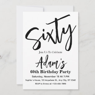Convites Sessenta Preto e Branco Festa de Aniversário de 60