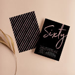 Convites Sessenta | Rosa Dourado e preto 60.a Festa de aniv<br><div class="desc">Celebre seu dia especial com este simples na moda 60º convite de aniversário. Este design apresenta um script de pincel "Sessenta" com um layout limpo na combinação de cores preto e rosa dourado. Há mais designs e suprimentos de festas disponíveis no meu compro,  BaraBomDesign.</div>