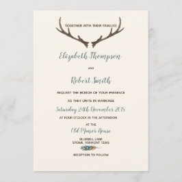 Convites Seta e Antler Rustic Chic Wedam Creme & Azul