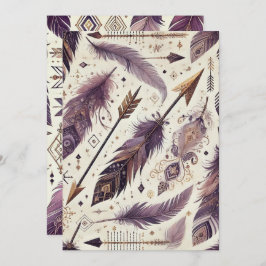 Convites Setas e Penas de Boho Puro e Douradas Imprimíveis