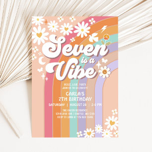 Convites SETE é um Vibe Daisy Arco-íris Hippie 7º Aniversár