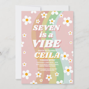 Convites Sete é um Vibe Retro 7º Groovy Rosa Menina 1970s