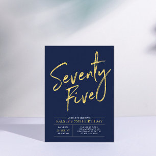 Convites Setenta e Cinco   Dourado e Azul Marinho Aniversár