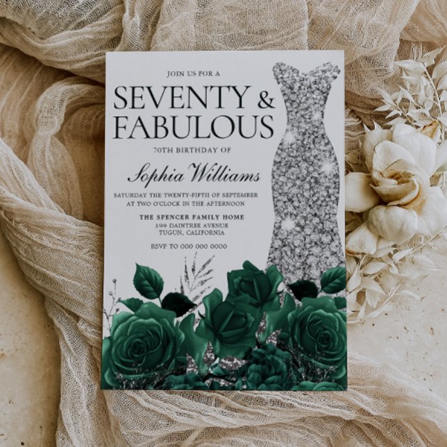Convites Setenta e fabuloso 70 Verde Emerald Aniversário (Criador carregado)