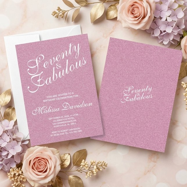 Convites Setenta e Fabuloso Brilho Rosa Aniversário (Pink Glitter Seventy and Fabulous Birthday Invitation)