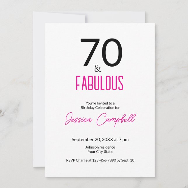 Convites Setenta e Fabuloso Minimal 70 Anos de Idade (Frente)