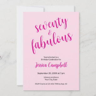 Convites Setenta e Fabuloso Script Rosa Aniversário de 70 a