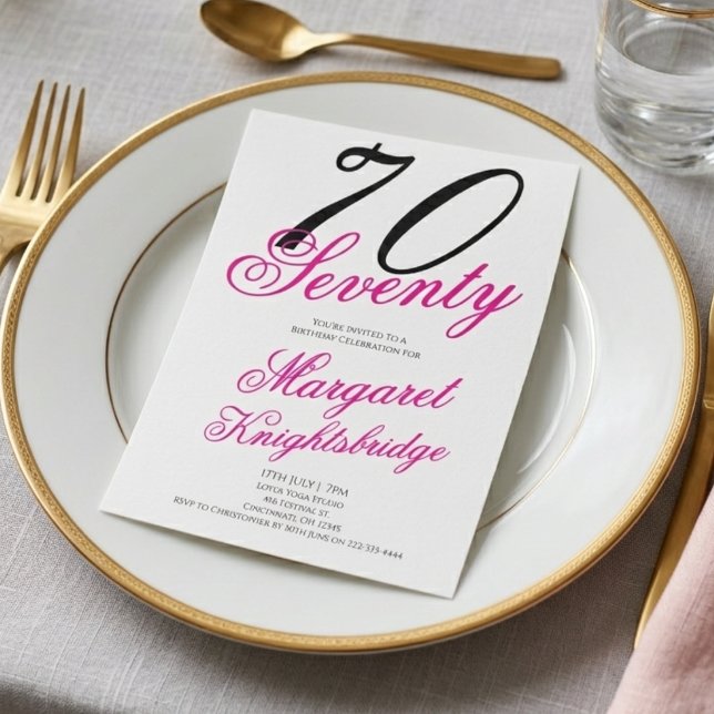 Convites Setenta e Fabuloso Script Rosa Aniversário de 70 a (Criador carregado)