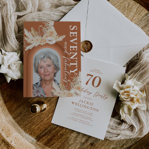 Convites Setenta & Fabuloso Aniversário Boho Laranja Queima