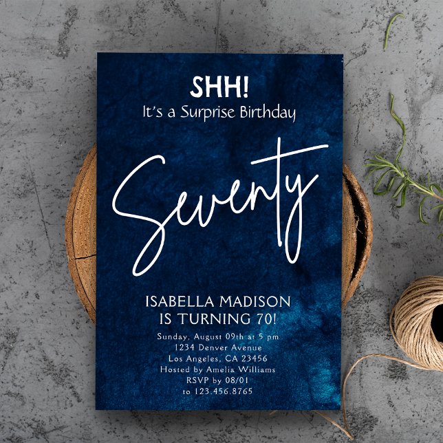 Convites Setenta | Festa de Surpresa de 70 Azul Marinho (Seventy | Navy Blue 70th Birthday Surprise Party Invitation
)