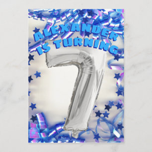 Convites Sétima prata do aniversário e partido azul dos