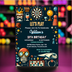 Convites Seu 13 de Aniversário do Chess King e Queen Game N