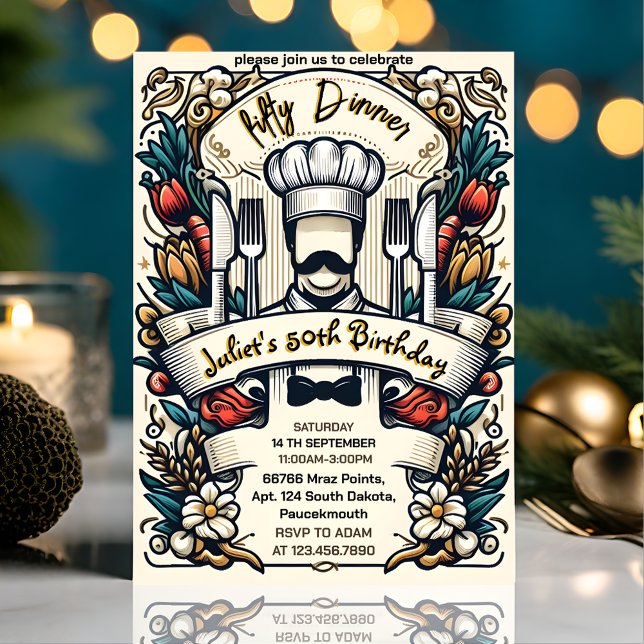 Convites Seu adulto Mens Male janta elegante 50º aniversári (Criador carregado)