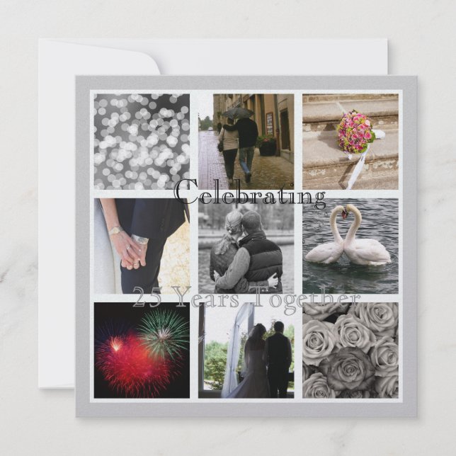 Convites Seu Aniversário Elegante de Colagem de Fotos (Frente)