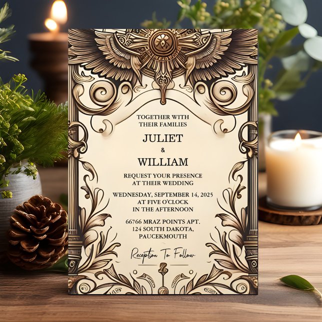 Convites Seu Casamento de Sobreposição de Vellum, Retro Vin (Criador carregado)