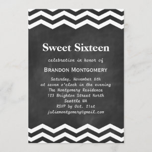 Convites Seu Concurso Chalkboard & White Chevron Sweet 16