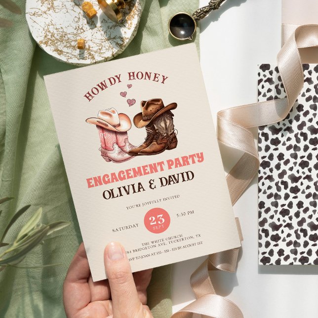 Convites Seu Cowboy Boots na Festa de noivado Ocidental (Criador carregado)