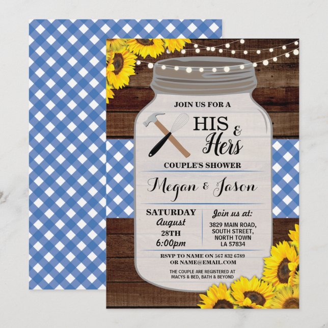 Convites Seu & dela o azul de madeira rústico do chá do (Frente/Verso)