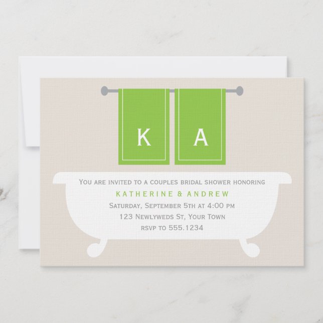 Convites Seu e dela chá de panela de toalhas {verde} (Frente)