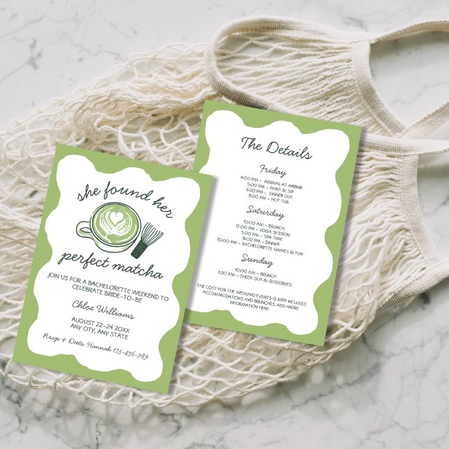 Convites Seu Perfeito Matcha Green Tea Bachelorette Fim de  (Her Perfect Matcha Green Tea Bachelorette Weekend Invitation)