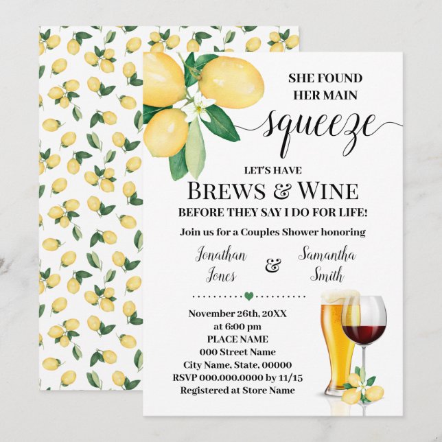 Convites Seu principal Chá de panela de aperto e vinho (Frente/Verso)